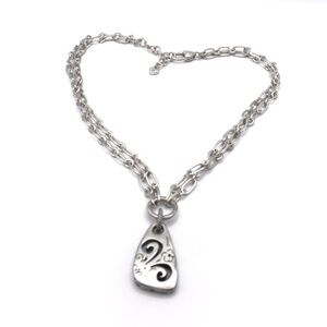 Brighton Pendant Necklace Y-Drop Floral Silver Plate Double Chain Chunky